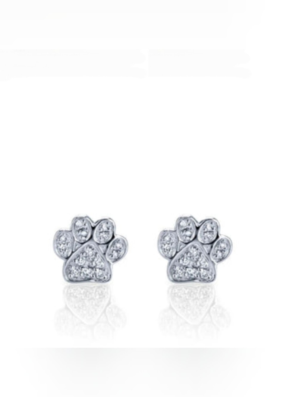 Silver Paw Print Stud Earrings Embellished With Pavé-set Cubic Zirconia Stones